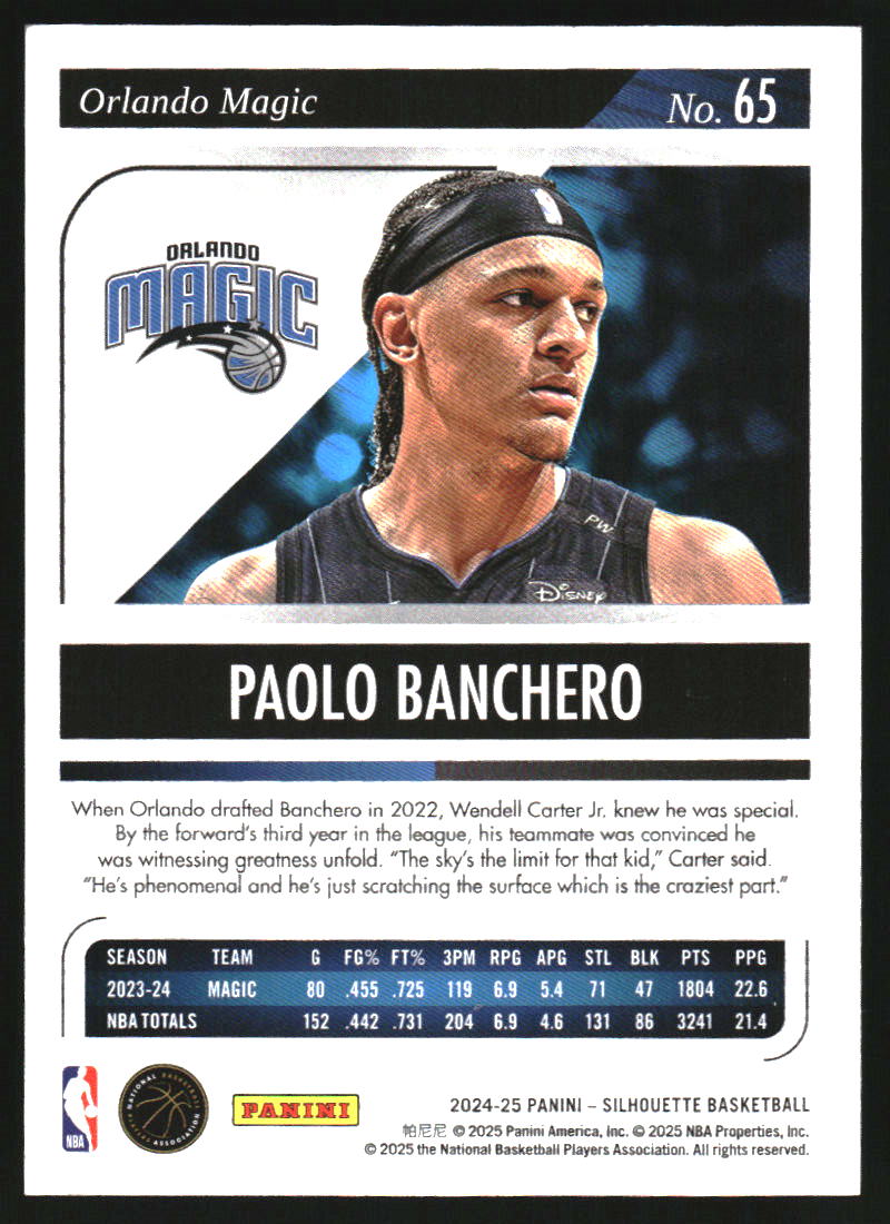 2024-25 Panini Silhouette Purple #65 Paolo Banchero