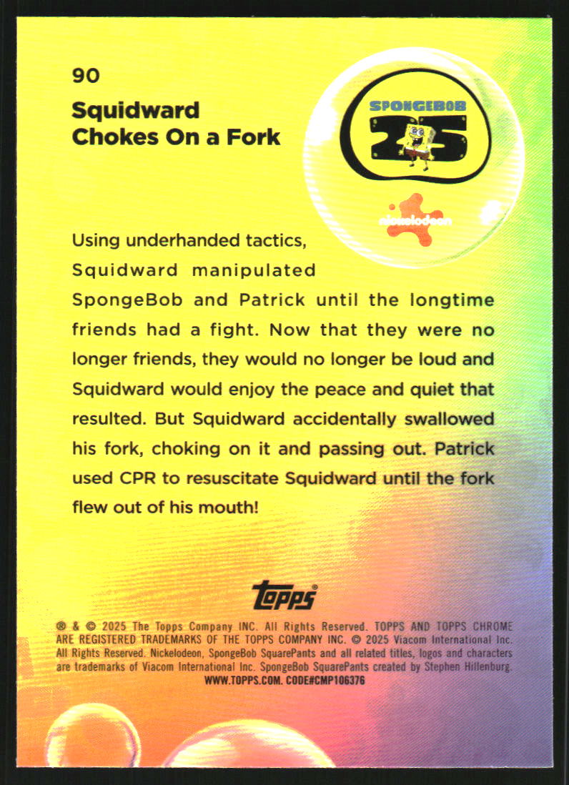 2025 Topps Chrome SpongeBob Squarepants #90 Squidward Chokes On a Fork