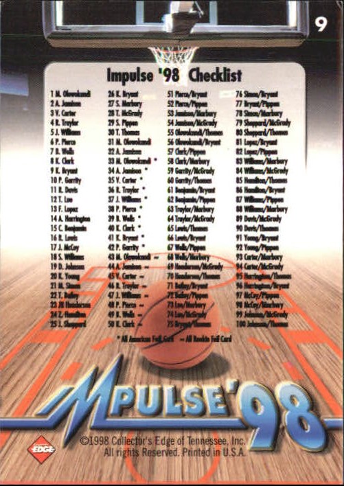 1998 Collector's Edge Impulse Parallel #9 Kobe Bryant CL back image