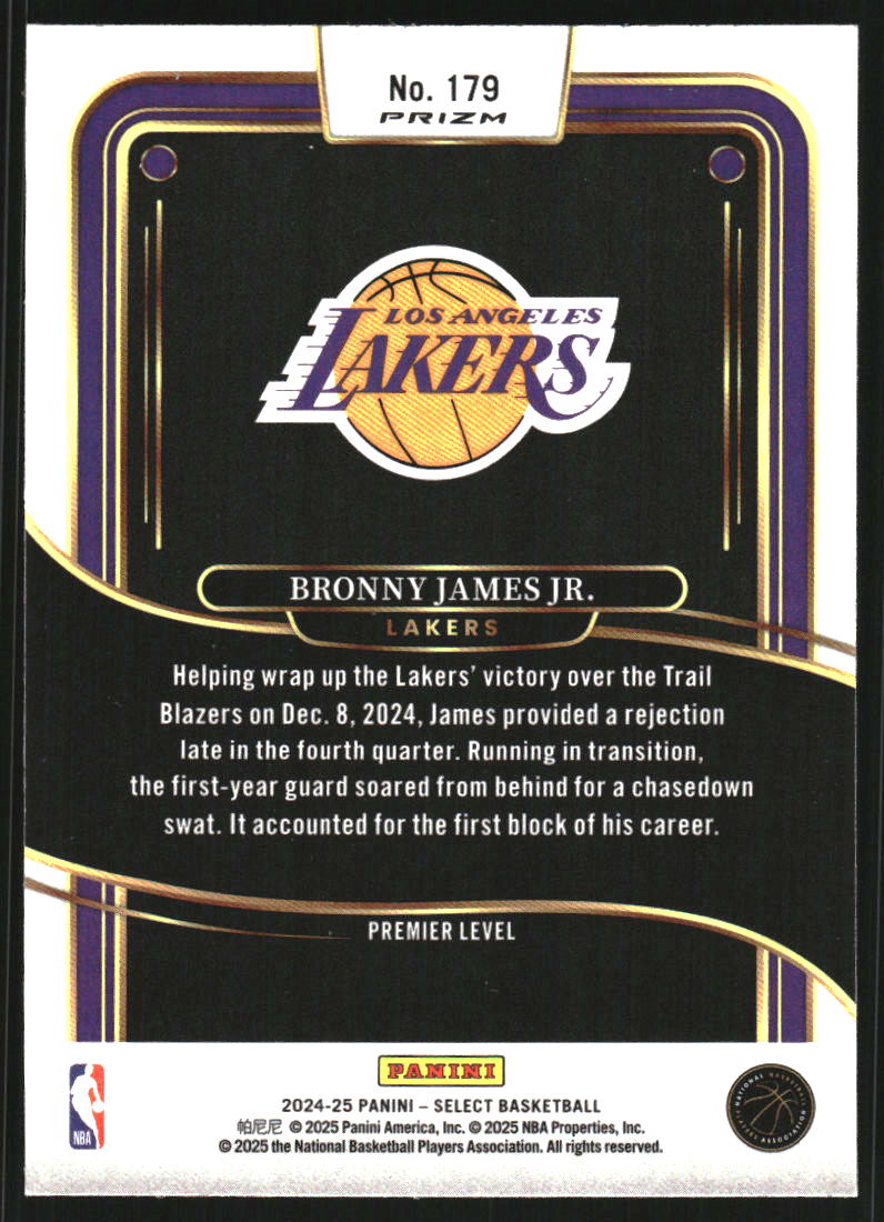 2024-25 Select Green White Purple Prizms #179 Bronny James Jr.