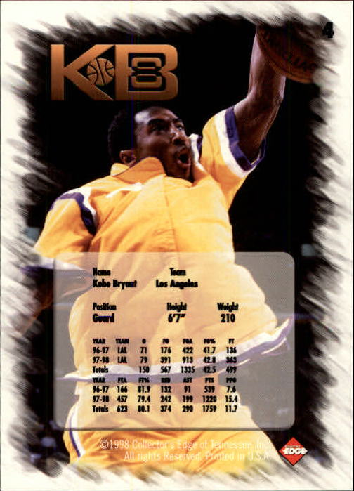 1998 Collector's Edge Impulse KB8 Silver #4 Kobe Bryant back image