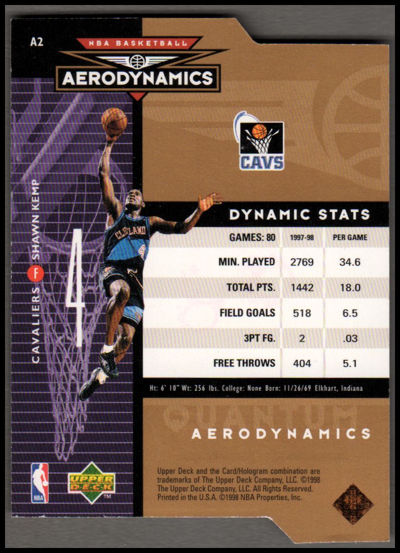 1998-99 Upper Deck AeroDynamics Bronze #A2 Shawn Kemp back image