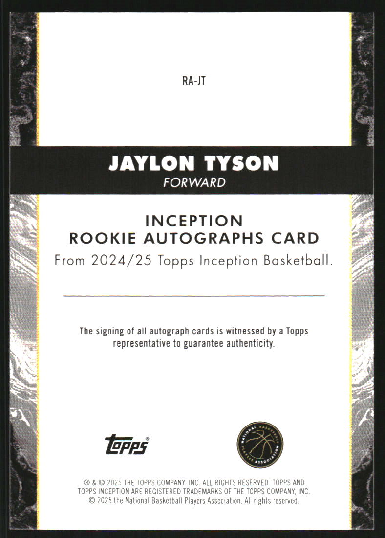 2024-25 Topps Inception Rookie Autographs #RAJT Jaylon Tyson Auto