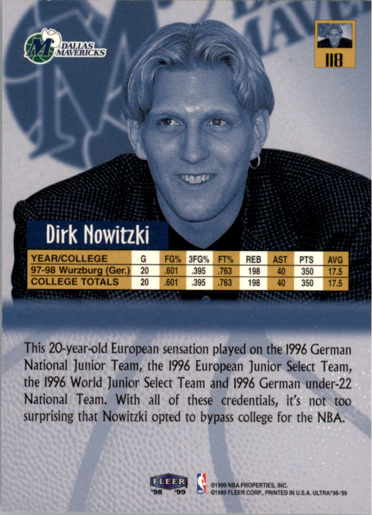 1998-99 Ultra #118 Dirk Nowitzki RC back image