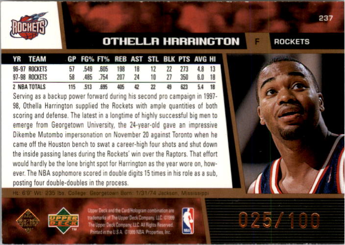 1998-99 Upper Deck Bronze #237 Othella Harrington back image