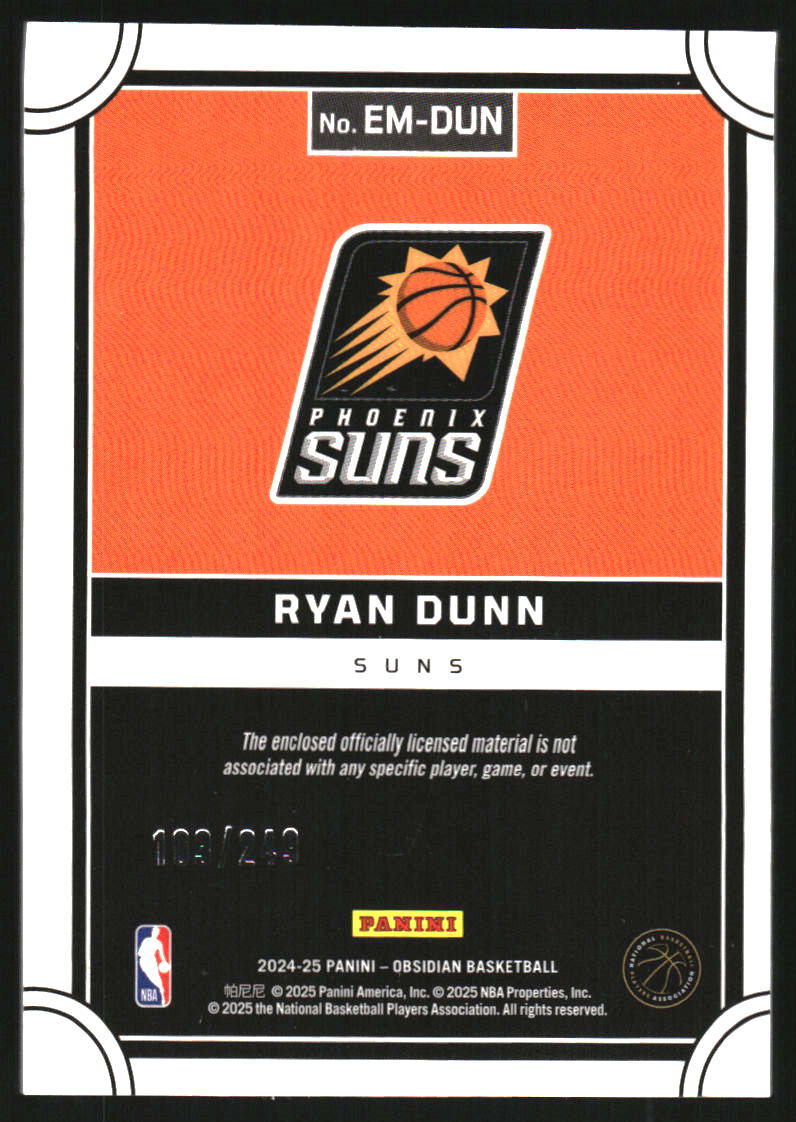 2024-25 Panini Obsidian Eclipse Materials #7 Ryan Dunn Jersey /249