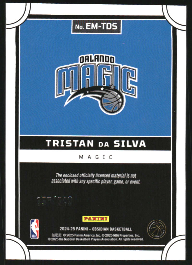 2024-25 Panini Obsidian Eclipse Materials #8 Tristan da Silva Jersey /249