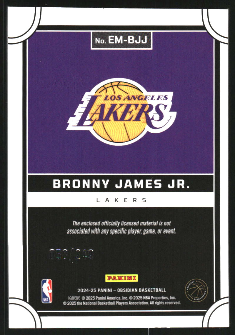2024-25 Panini Obsidian Eclipse Materials #18 Bronny James Jr. Jersey /249