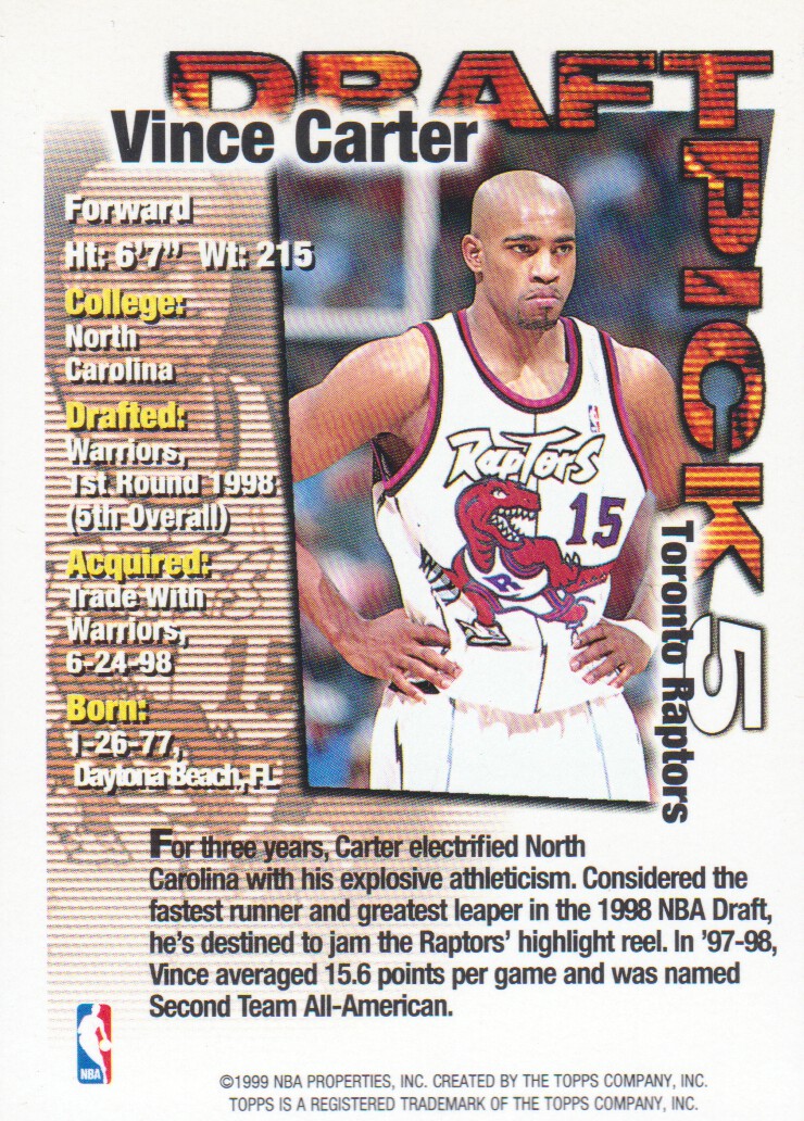 1998-99 Topps Draft Redemption #5 Vince Carter back image