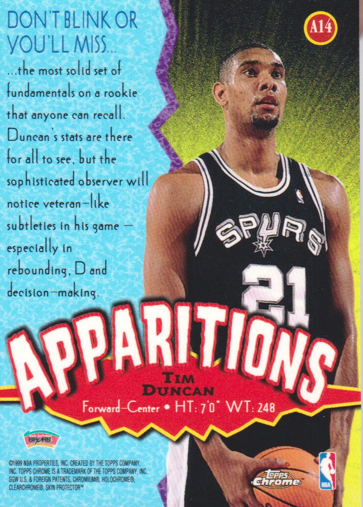 1998-99 Topps Chrome Apparitions #A14 Tim Duncan back image