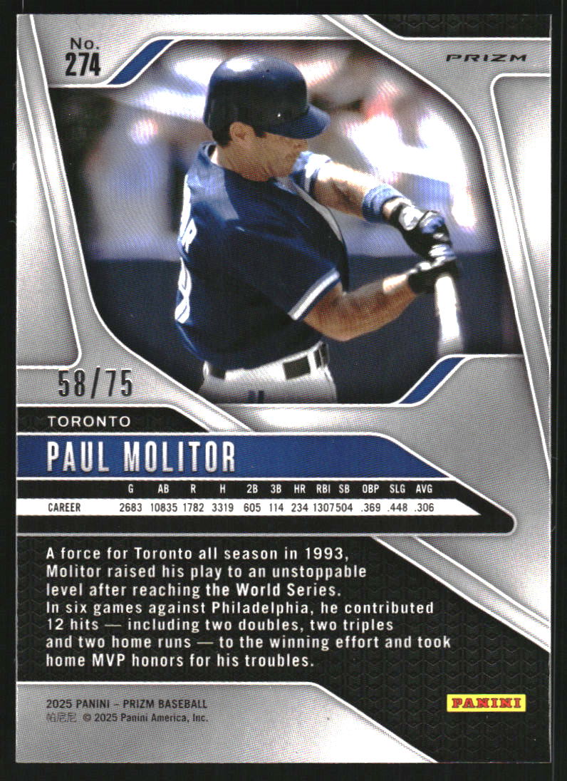 2025 Panini Prizm Prizms Green Scope #274 Paul Molitor /75