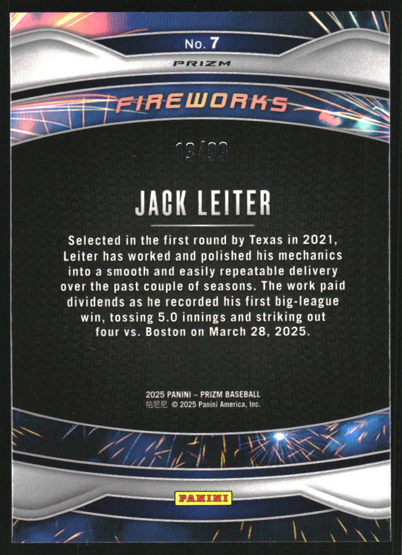 2025 Panini Prizm Fireworks Prizms Blue #7 Jack Leiter /99