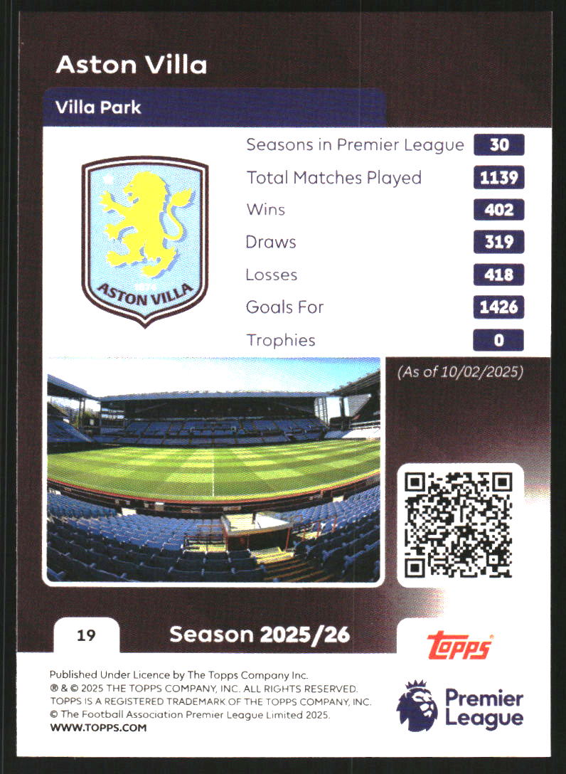 2025-26 Topps English Premier League #19 Aston Villa Badge