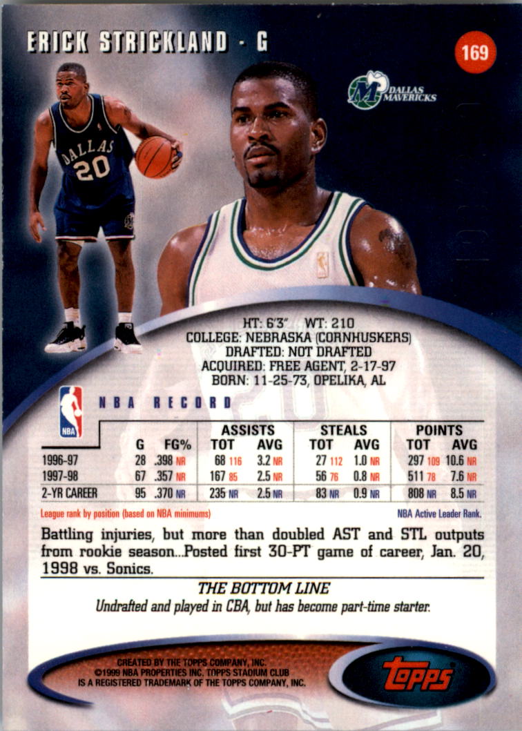 1998-99 Stadium Club First Day Issue #169 Erick Strickland back image