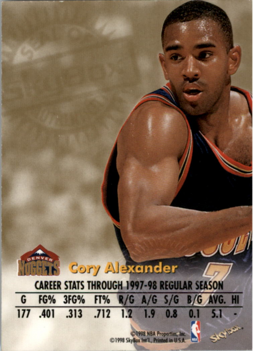 1998-99 SkyBox Premium Autographics #3 Cory Alexander back image
