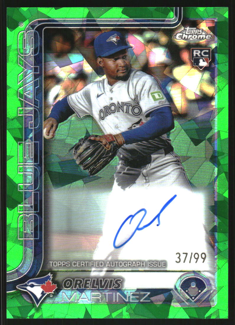 2025 Topps Chrome Sapphire Rookie Autographs Green Refractors #RAOM Orelvis Martinez Auto /99