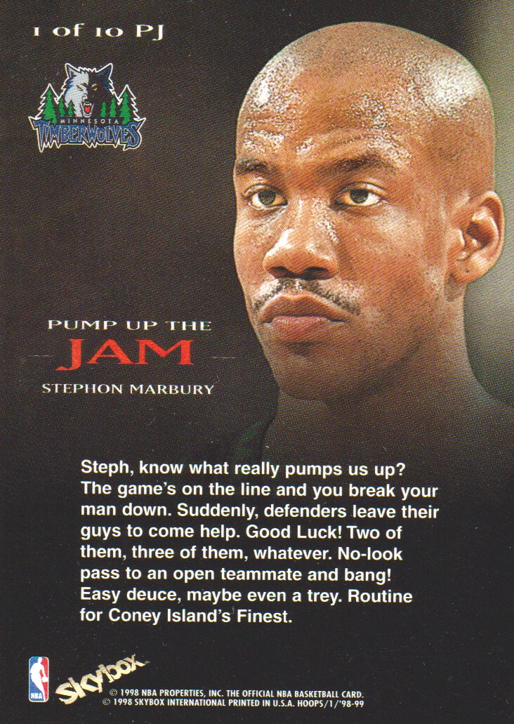1998-99 Hoops Pump Up The Jam #1 Stephon Marbury back image