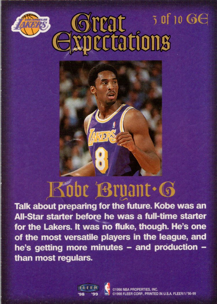 1998-99 Fleer Great Expectations #3 Kobe Bryant back image