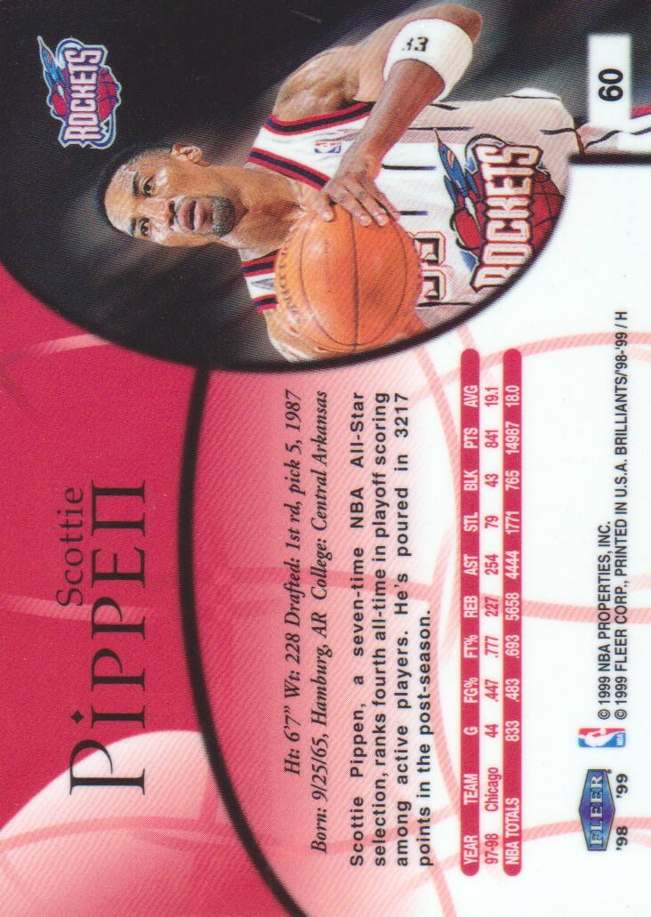 1998-99 Fleer Brilliants #60 Scottie Pippen back image