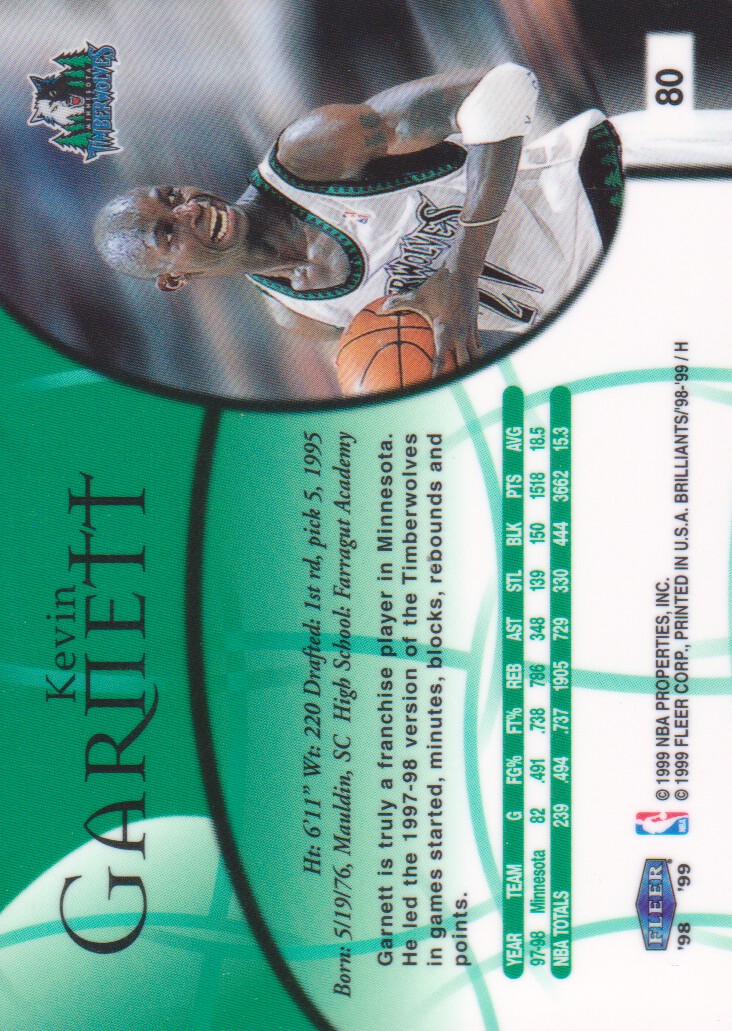 1998-99 Fleer Brilliants #80 Kevin Garnett back image