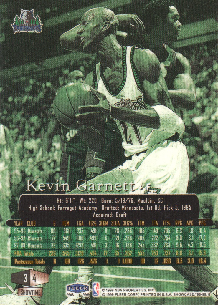 1998-99 Flair Showcase Row 3 #4 Kevin Garnett back image