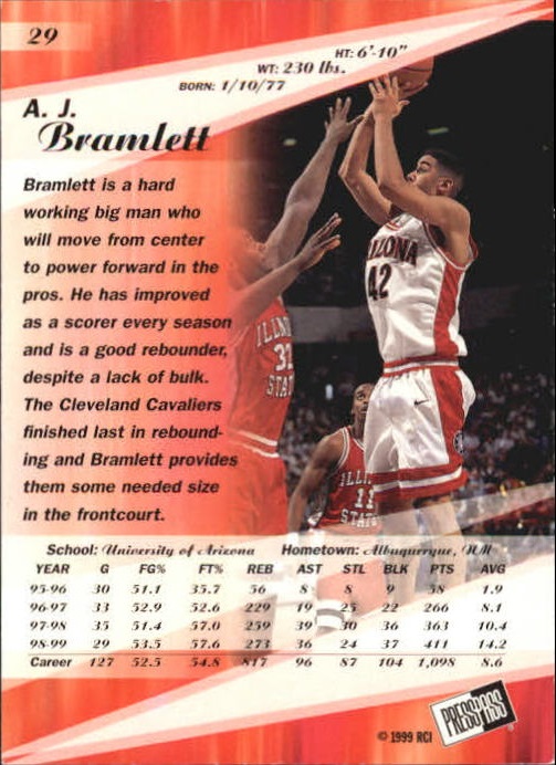 1999 Press Pass SE #29 A.J. Bramlett back image
