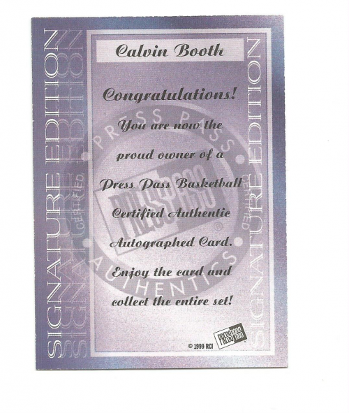 1999 Press Pass SE Autographs #5 Calvin Booth back image