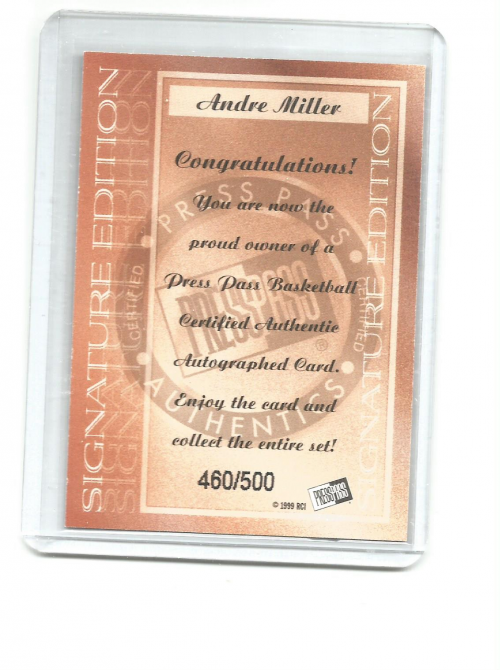 1999 Press Pass SE Autographs Blue #30 Andre Miller back image