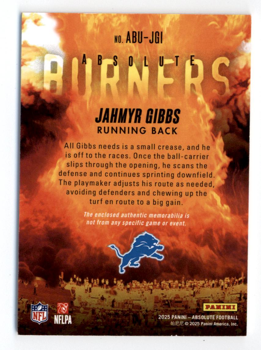 2025 Absolute Absolute Burners Jerseys #11 Jahmyr Gibbs back image