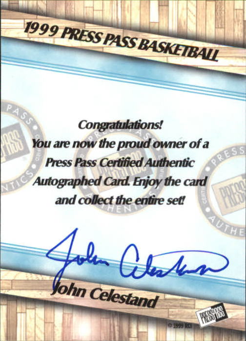 1999 Press Pass Autographs #20 John Celestand back image