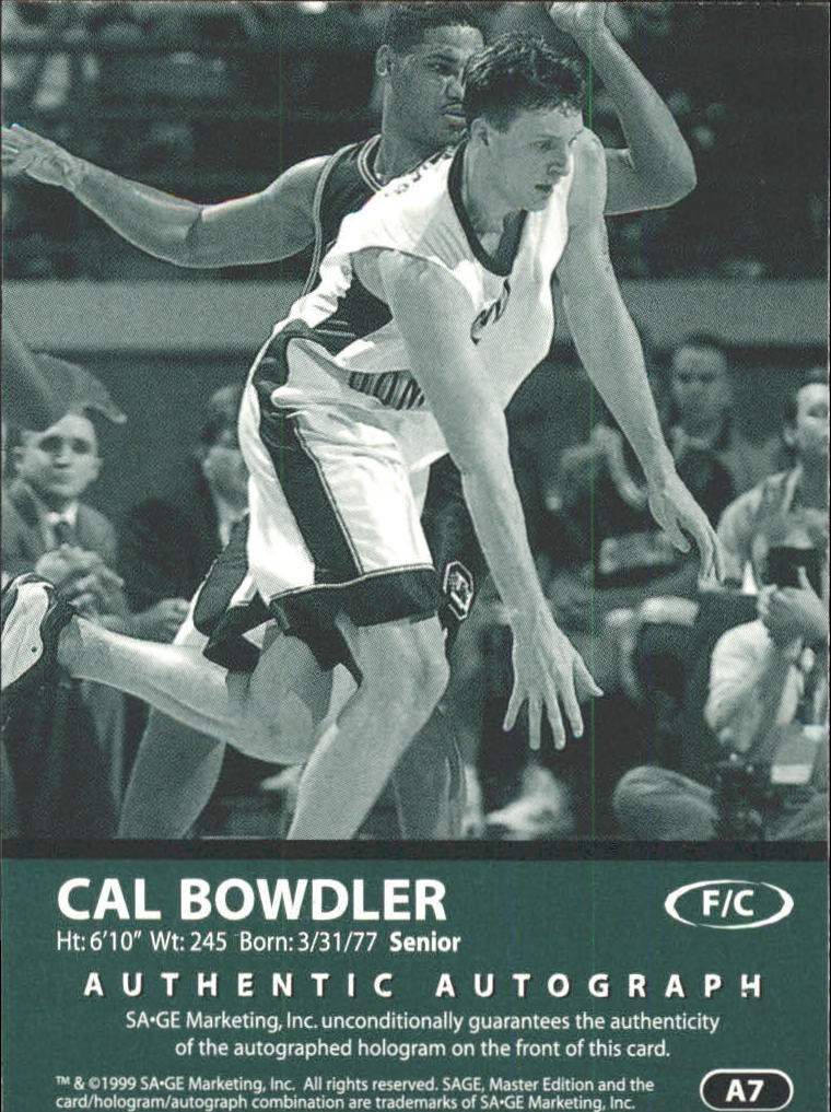 1999 SAGE Autographs #A7 Cal Bowdler/999 back image