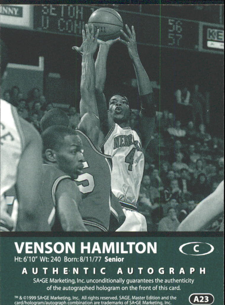1999 SAGE Autographs #A23 Venson Hamilton/999 back image