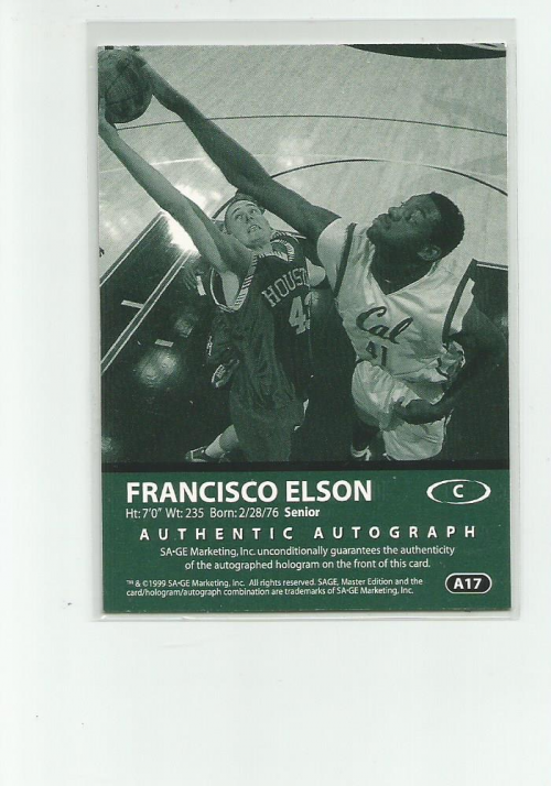 1999 SAGE Autographs Bronze #A17 Francisco Elson/650 back image
