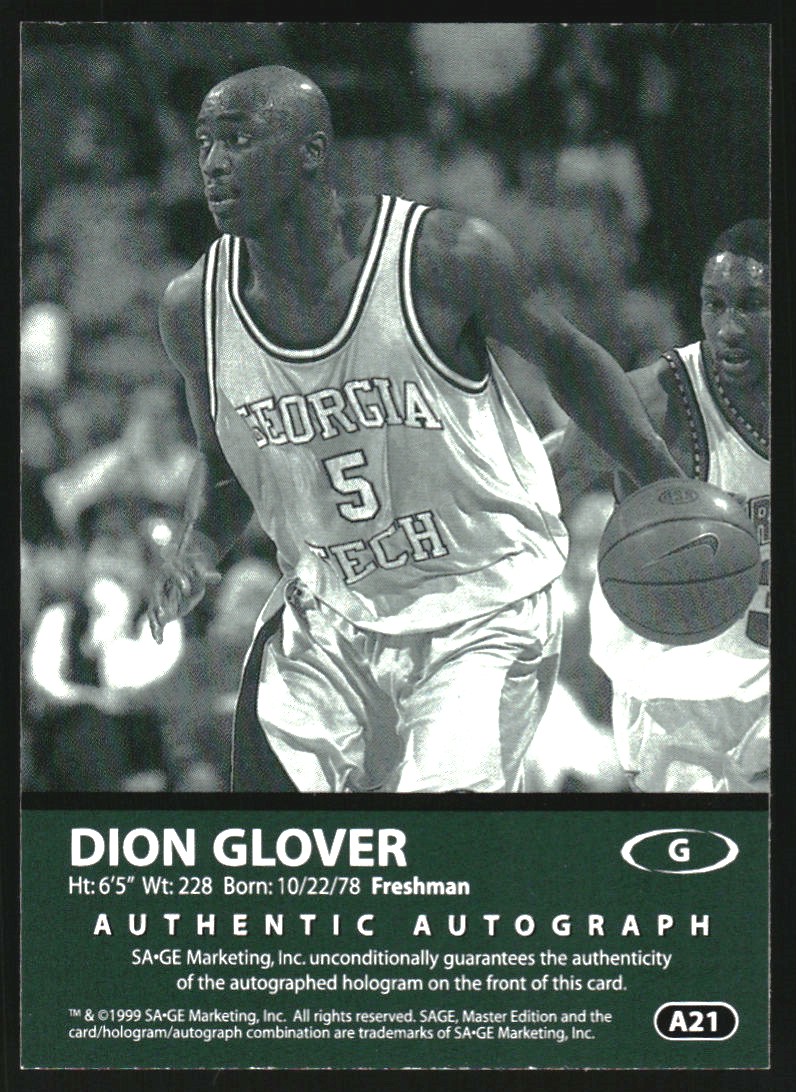 1999 SAGE Autographs Bronze #A21 Dion Glover/575 back image