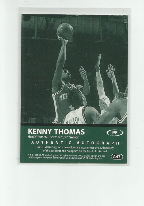 1999 SAGE Autographs Bronze #A47 Kenny Thomas/650 back image
