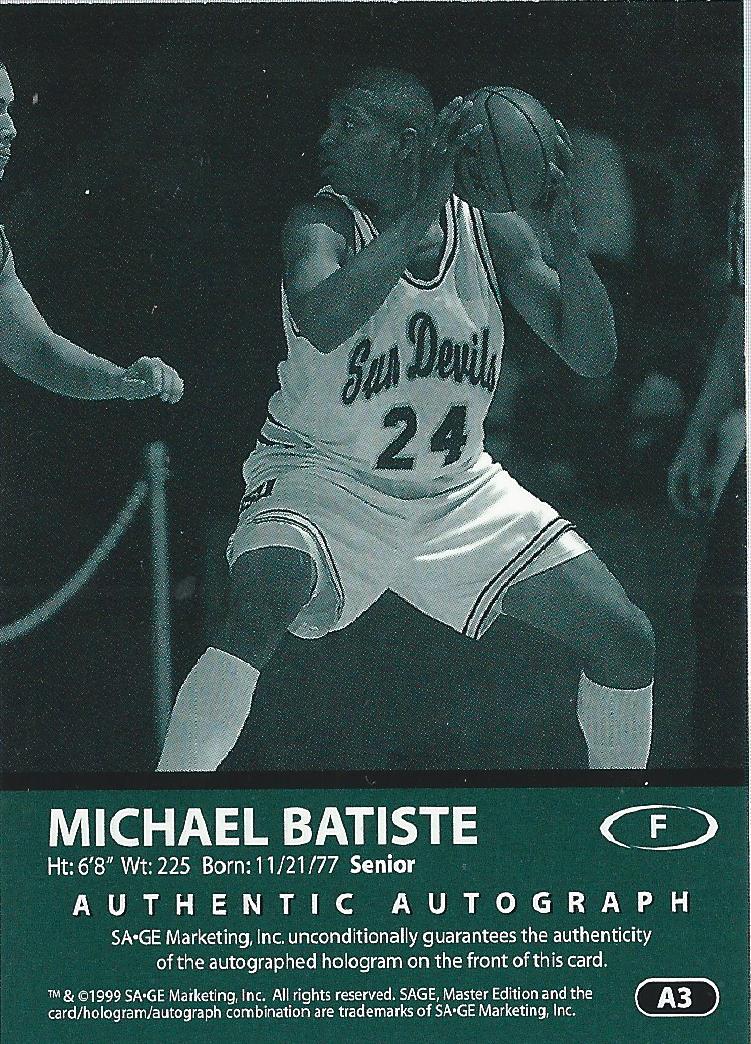 1999 SAGE Autographs Silver #A3 Michael Batiste/400 back image