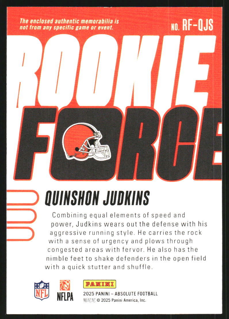 2025 Absolute Rookie Force Jerseys #19 Quinshon Judkins Jersey