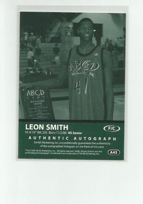 1999 SAGE Autographs Silver #A45 Leon Smith/400 back image