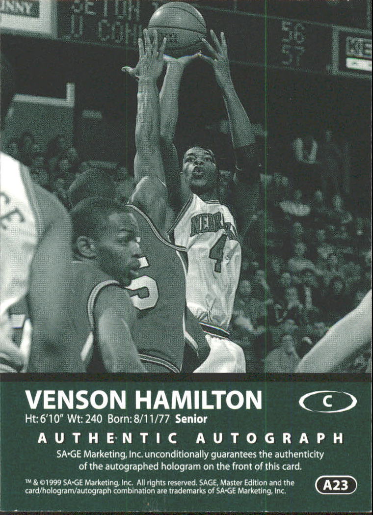 1999 SAGE Autographs Gold #A23 Venson Hamilton/200 back image