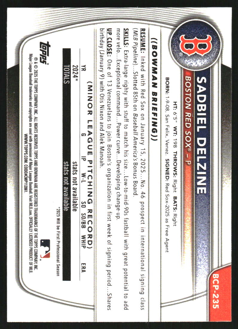 2025 Bowman Chrome Prospects #BCP235 Sadbiel Delzine