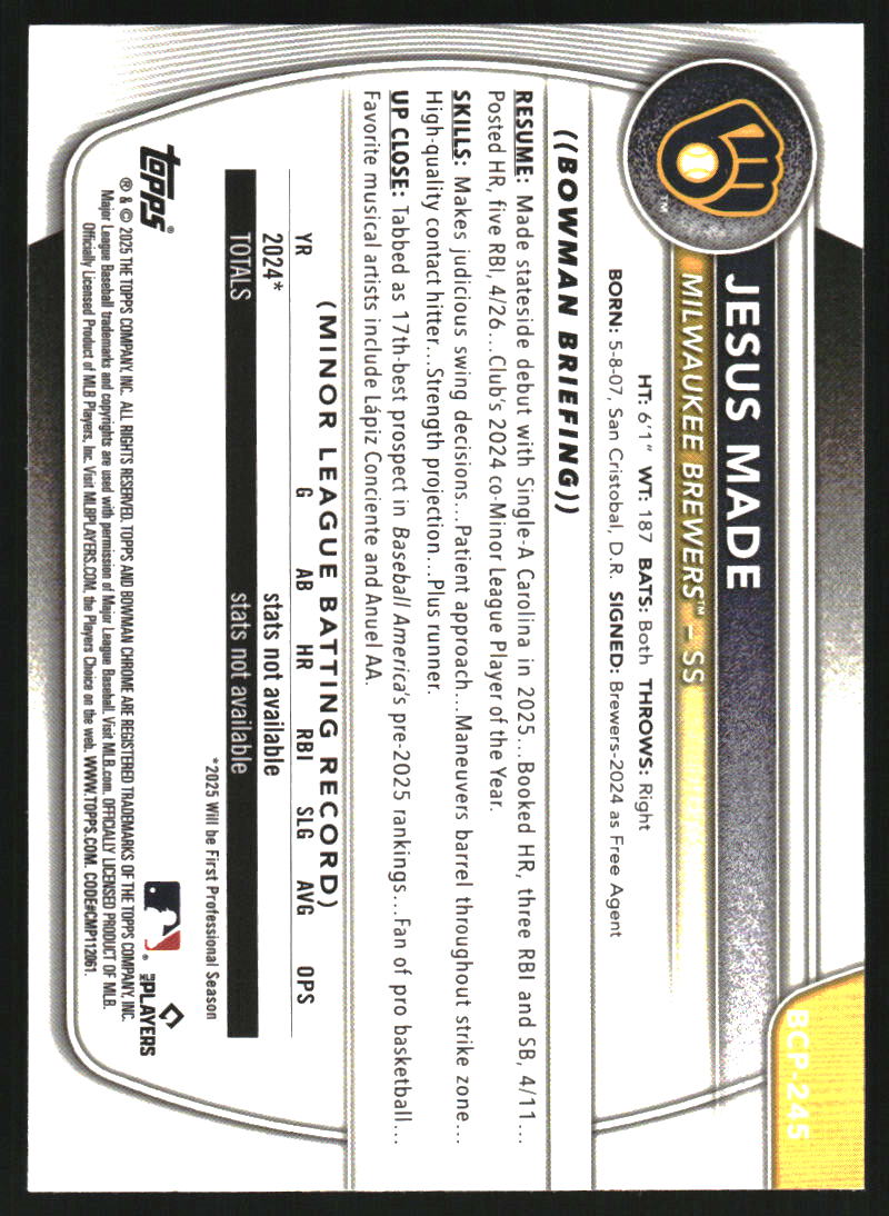 2025 Bowman Chrome Prospects #BCP245 Jesus Made