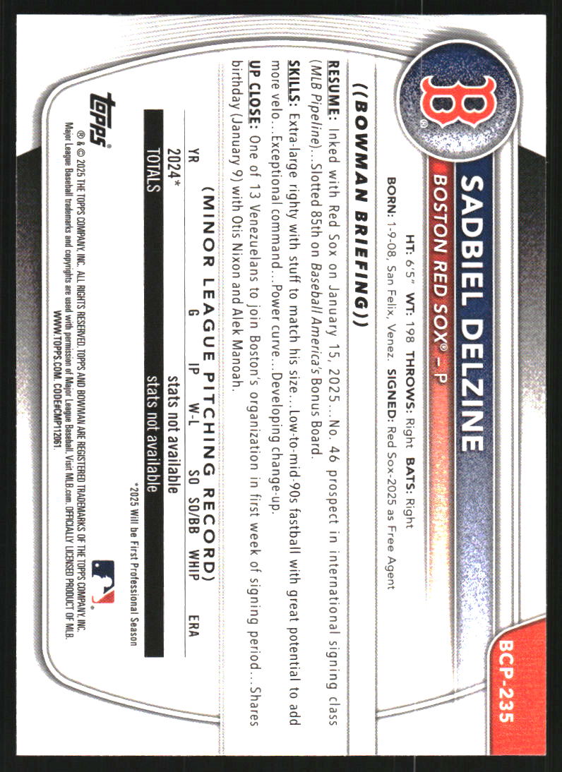 2025 Bowman Chrome Prospects Purple Pulsar Refractors #BCP235 Sadbiel Delzine /250