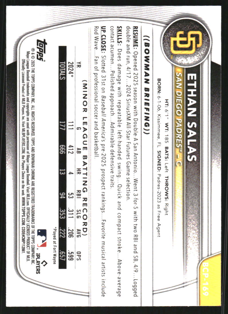2025 Bowman Chrome Prospects Purple Wave Refractors #BCP169 Ethan Salas /250