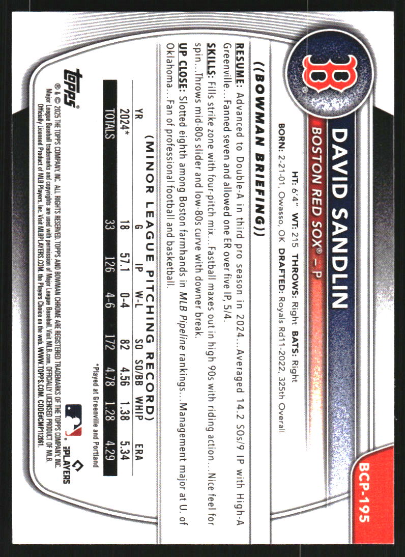 2025 Bowman Chrome Prospects Blue Geometric Refractors #BCP195 David Sandlin /150