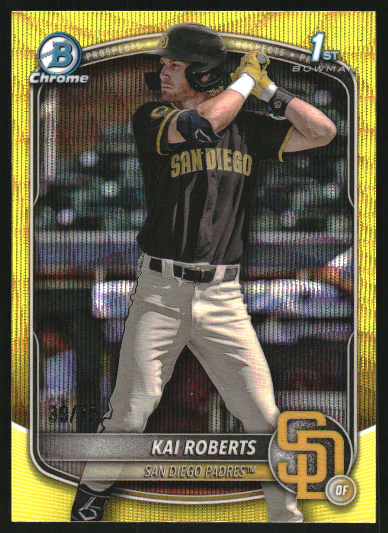2025 Bowman Chrome Prospects Yellow Wave Refractors #BCP182 Kai Roberts /75