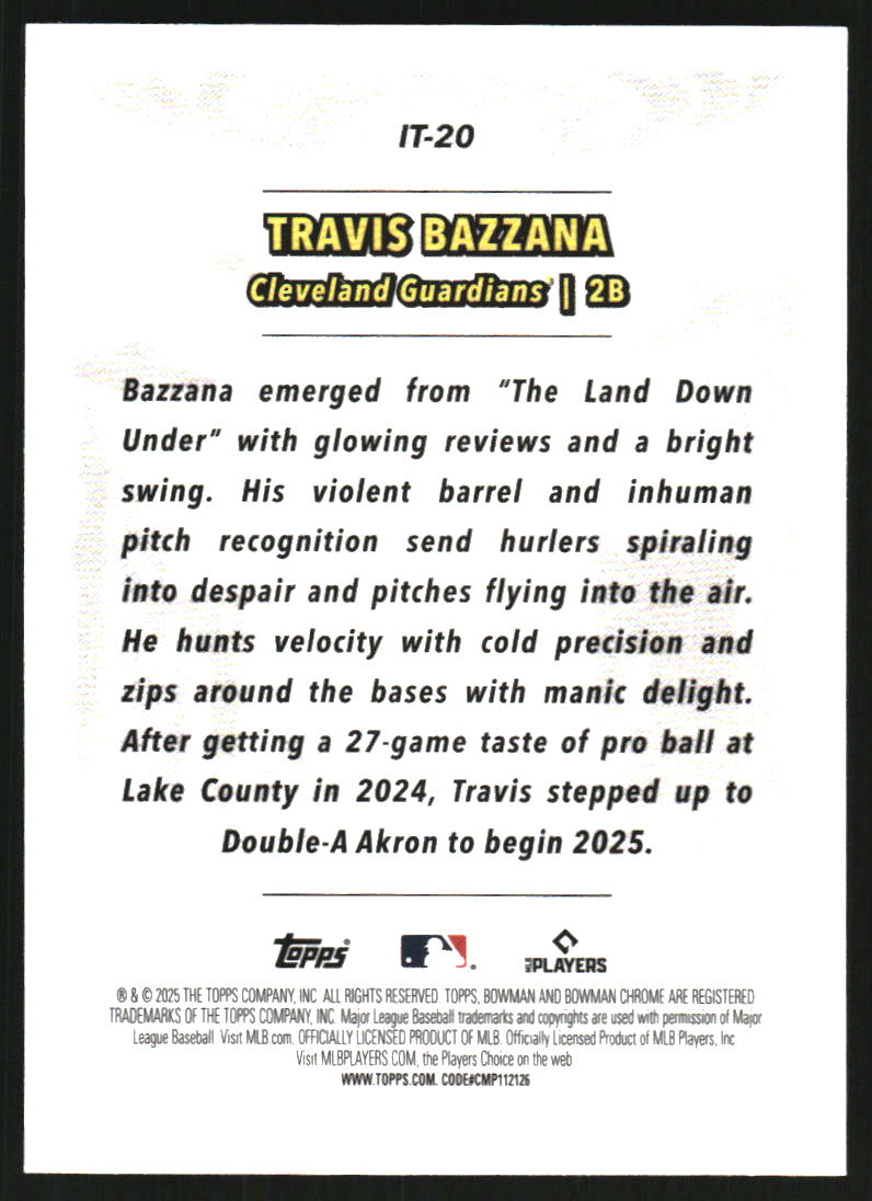 2025 Bowman Chrome It Came to the League #IT20 Travis Bazzana