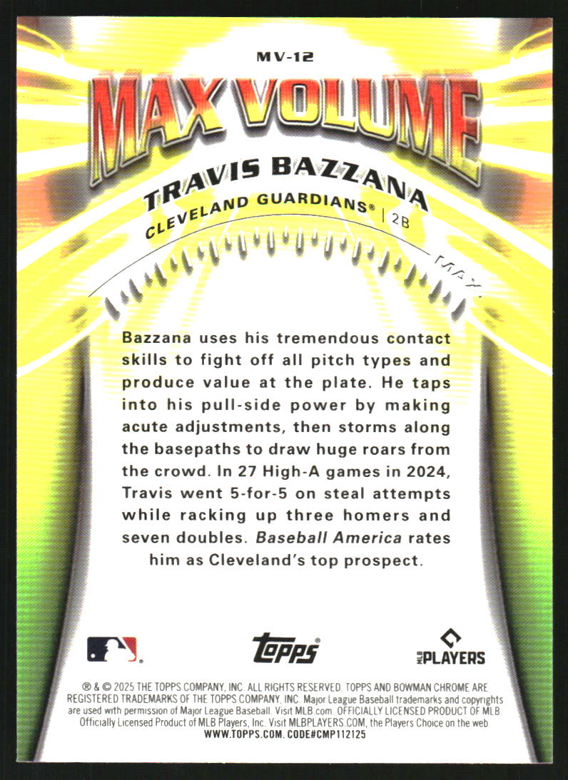 2025 Bowman Chrome Max Volume #MV12 Travis Bazzana