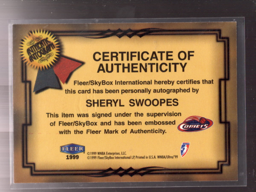 1999 Ultra WNBA Fresh Ink #10 Sheryl Swoopes back image