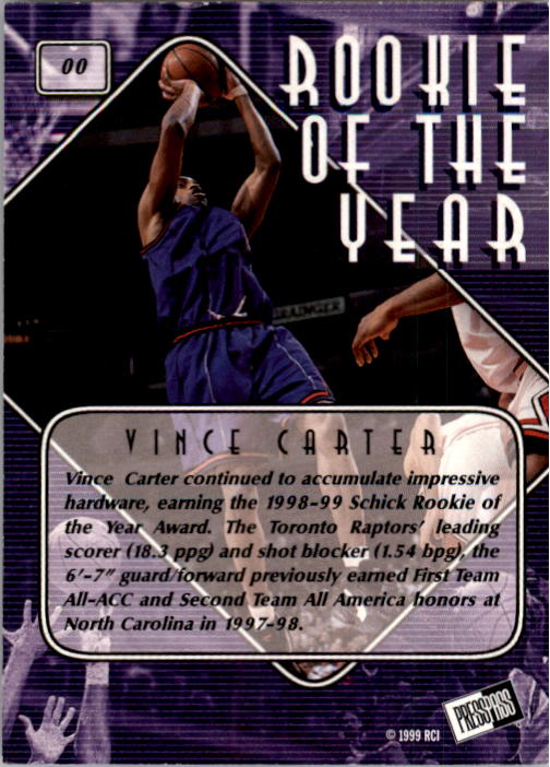 1999 Press Pass #NNO Vince Carter Special back image