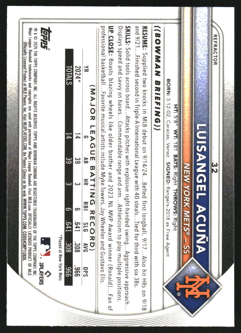 2025 Bowman Chrome Refractors #32 Luisangel Acuna /499